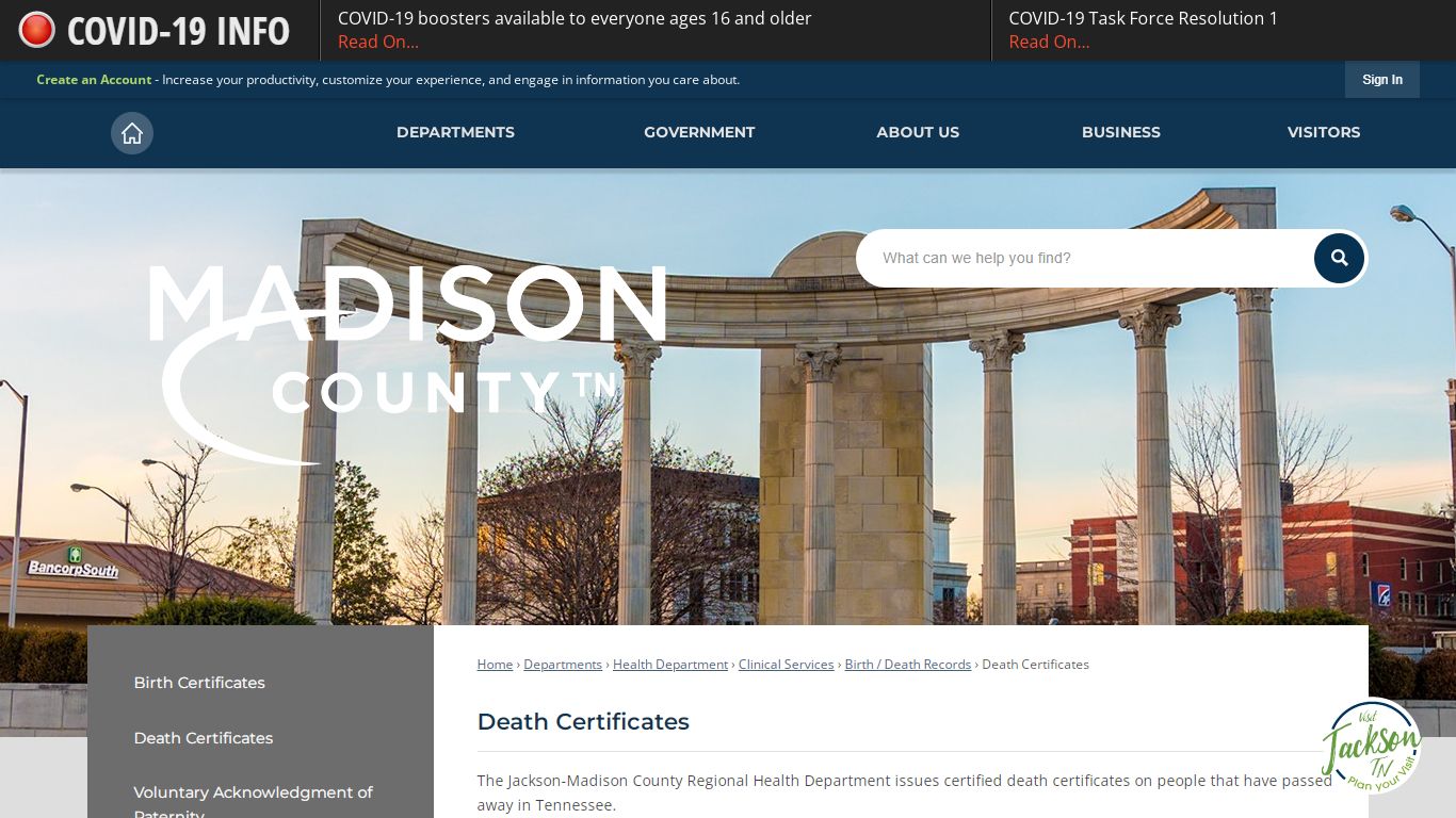 Death Certificates | Madison County, TN - Official Website